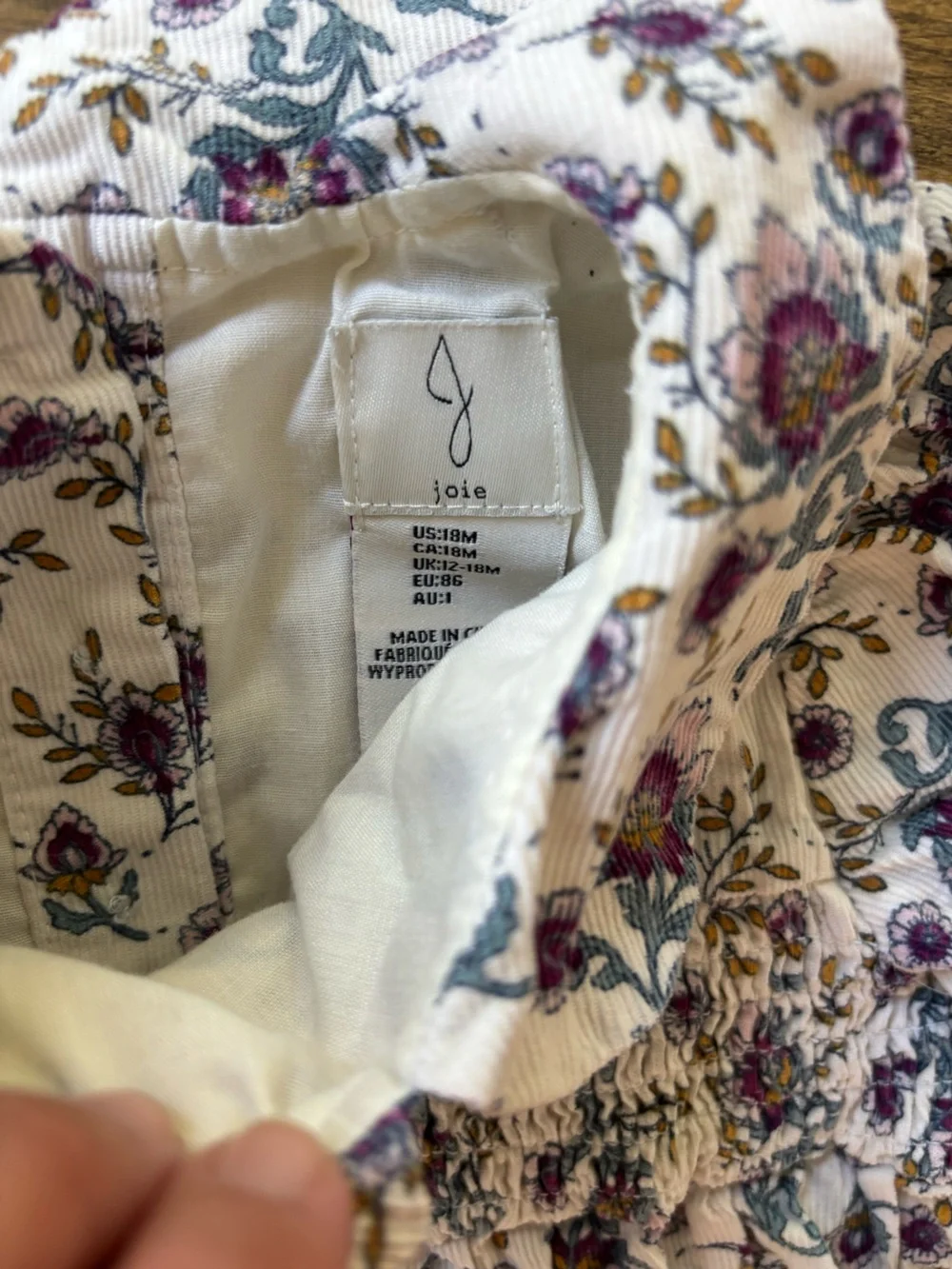 Joie Kids Floral Smocked Micro Corduroy Dress